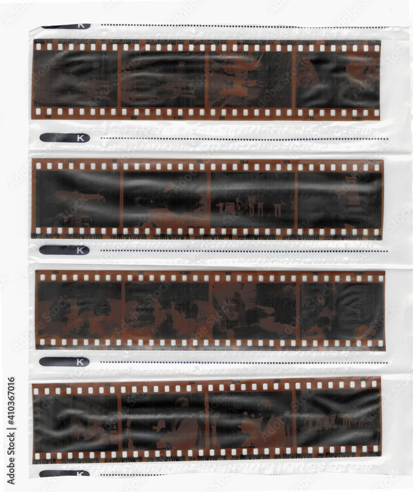 Parts of vintage film in a file. Negative images.