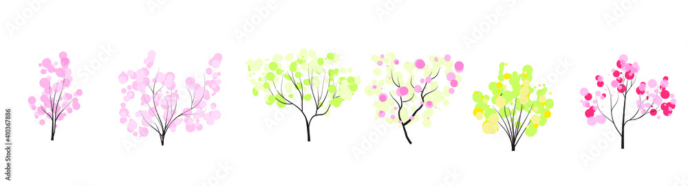 vector set of spring trees without leaves flat style Nature icon collection, infographic constructor. Game design