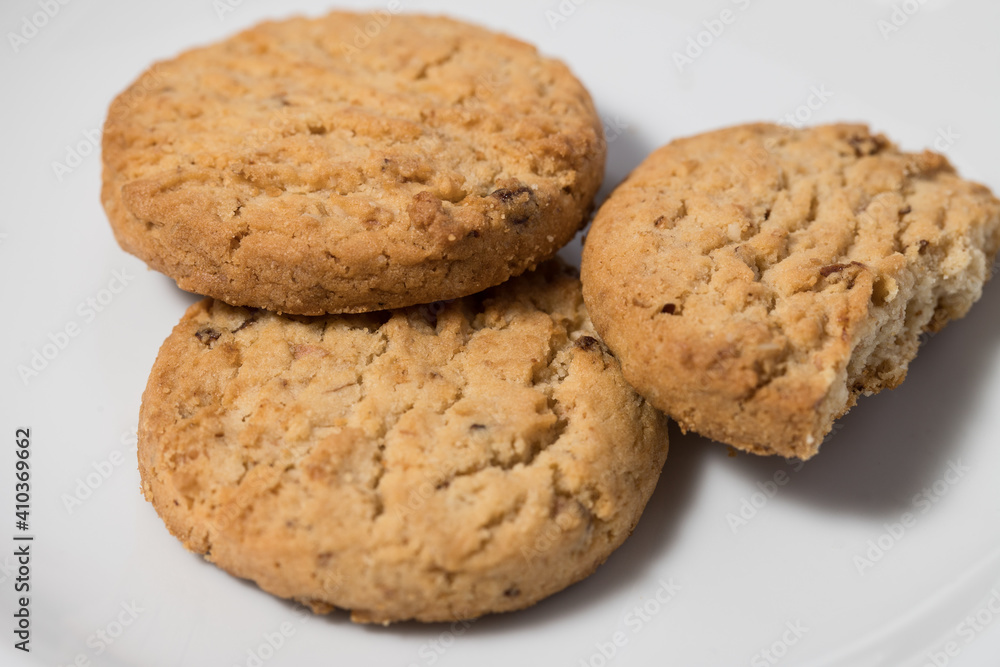 Close up Cookies on white dish Close up Cookies on white dish