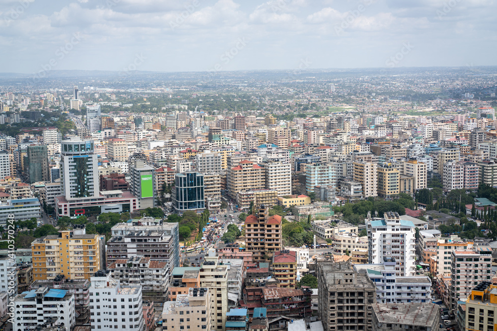 Aerial view of city during summer day