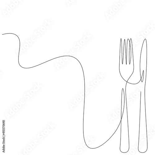 Fork and knife line drawing, vector illustration