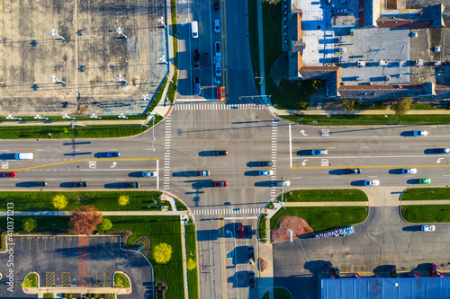 Aerial view of a busy junction road with vehicles in Chicago, Illinois. United States of America. photo