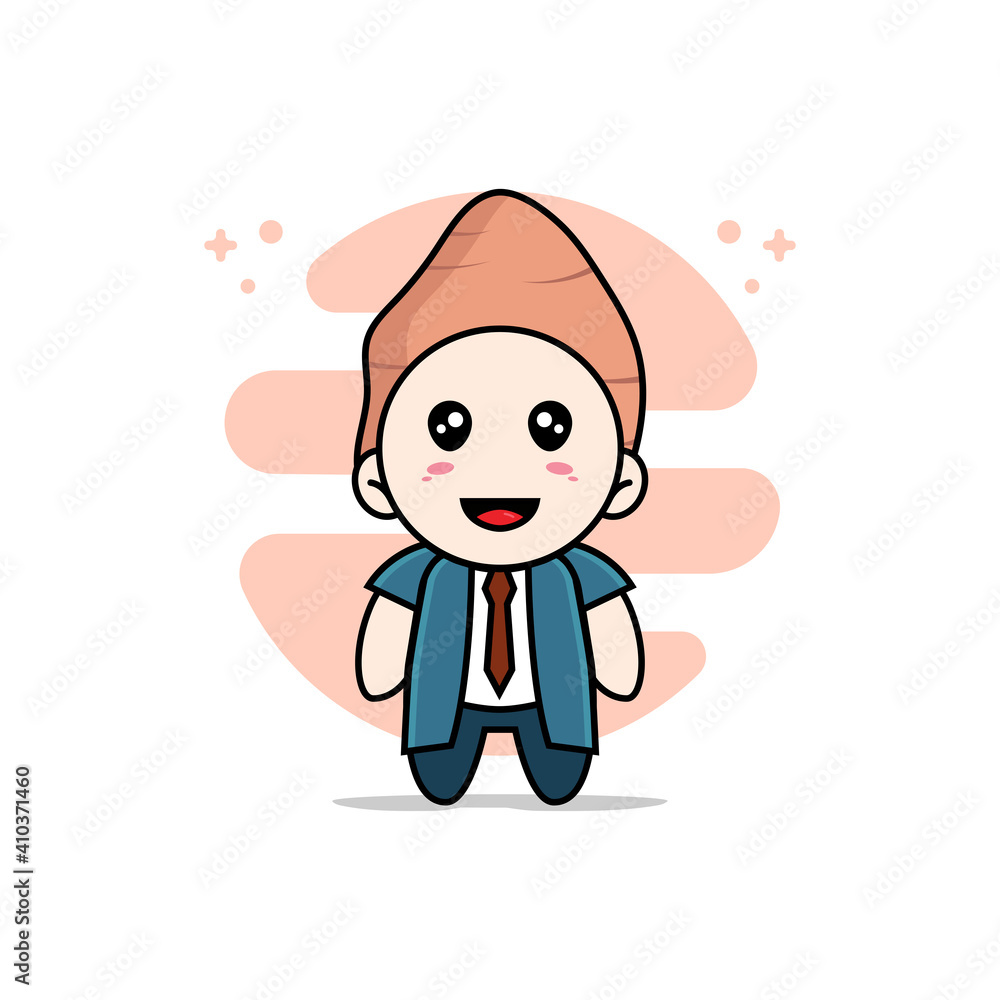 Cute businessman character wearing yam costume Cute businessman character wearing yam costume