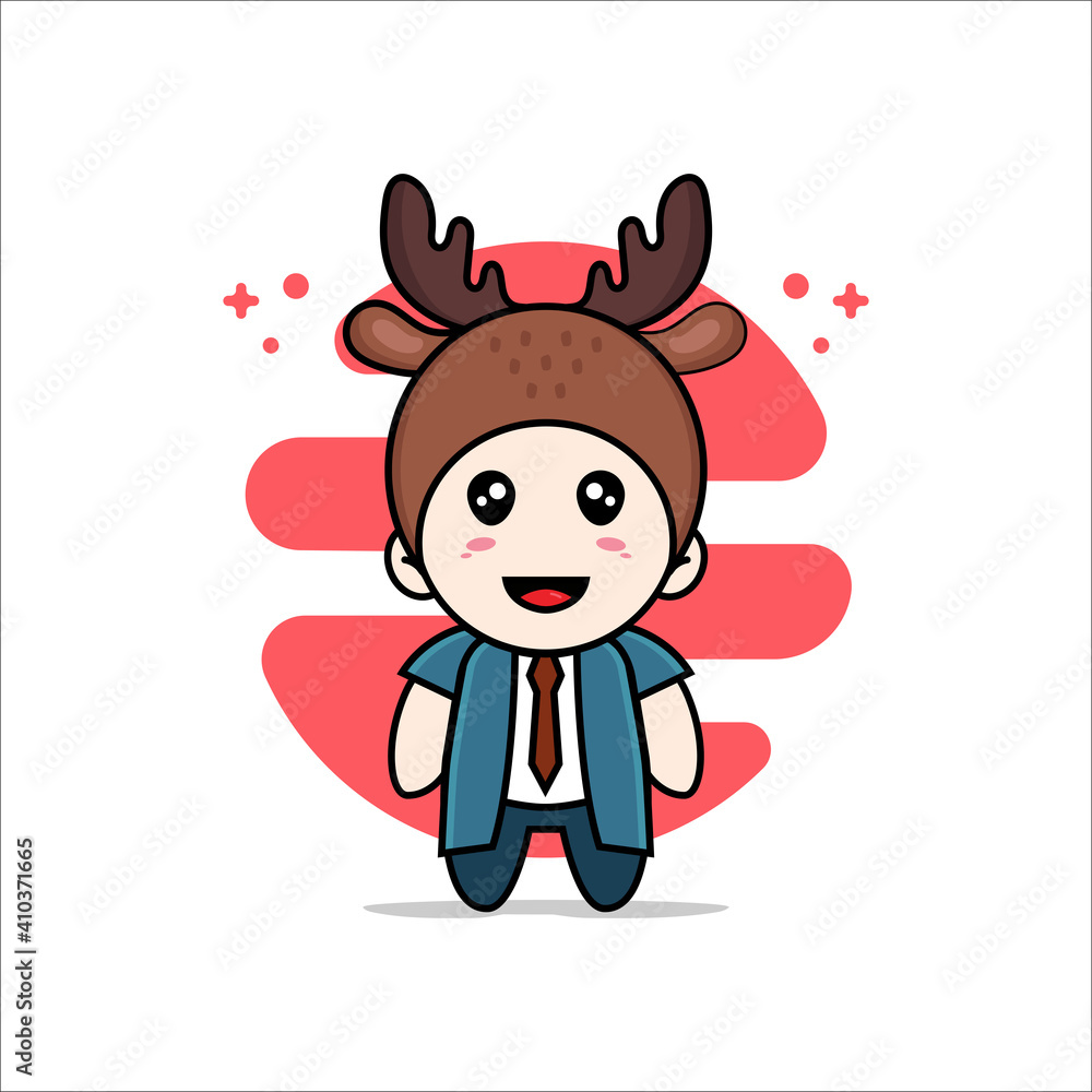 Cute businessman character wearing deer costume. Cute businessman character wearing deer costume.