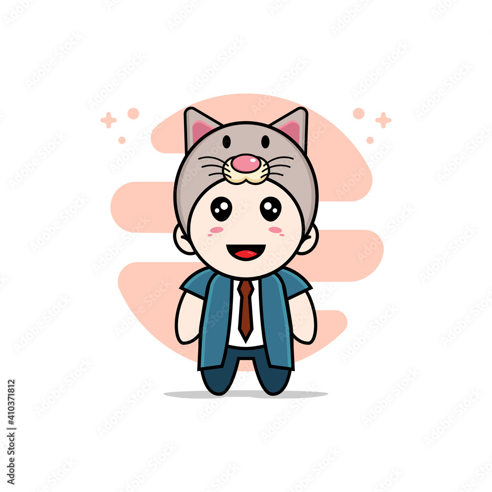 Cute businessman character wearing cat costume. Cute businessman character wearing cat costume.