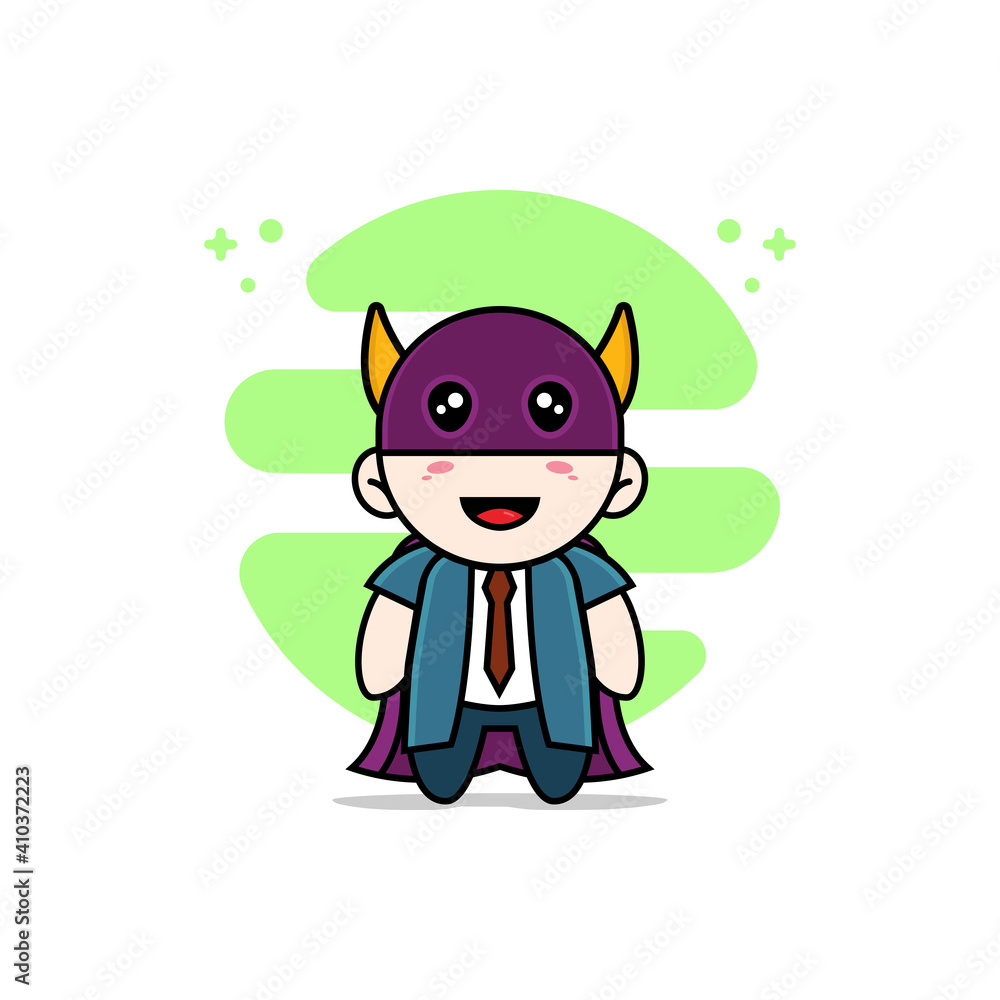 Cute businessman character wearing superhero costume. Cute businessman character wearing superhero costume.