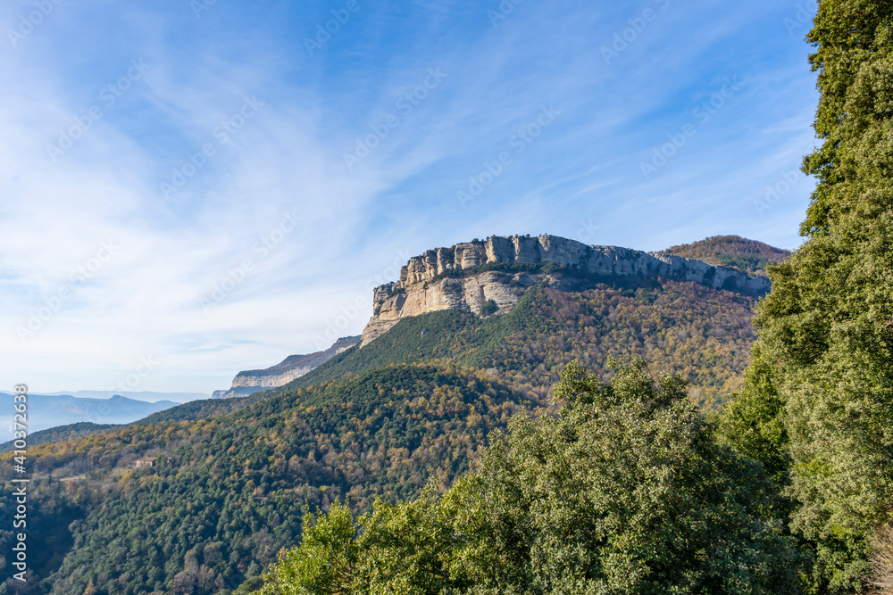 Mountain landscape, picturesque forest , rural scenery in collsacabra from Sant Joan de Fabregues near Rupit in Barcelona, Spain.Traveling vacations countryside concept.