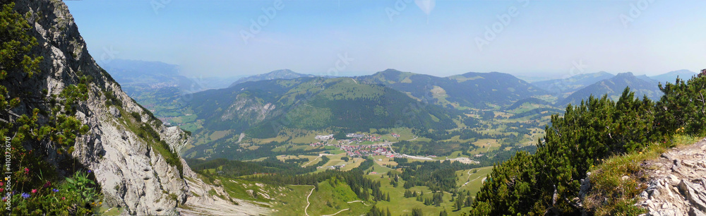 panorama View from the iseler joch in bavaria germany into the valley to oberjoch