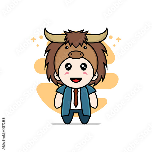 Cute businessman character wearing bull costume.