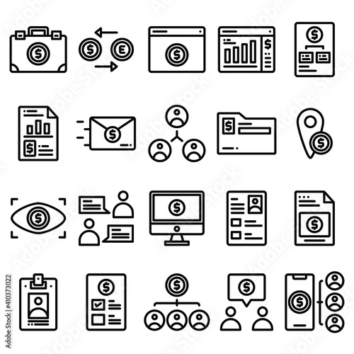 illustration vector graphic of business icon sets, fit for background, website, user interface,mobile payment,finace technology, etc. editable stroke