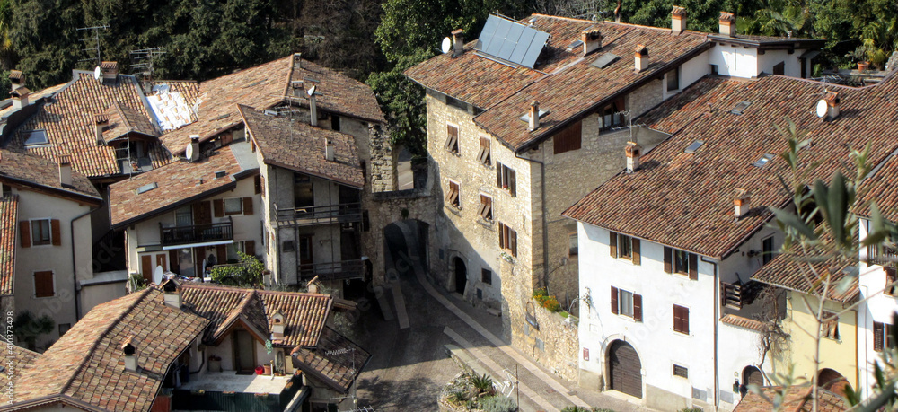 View from above of the rooftops of Arco Trentino italy View from above of the rooftops of Arco Trentino italy