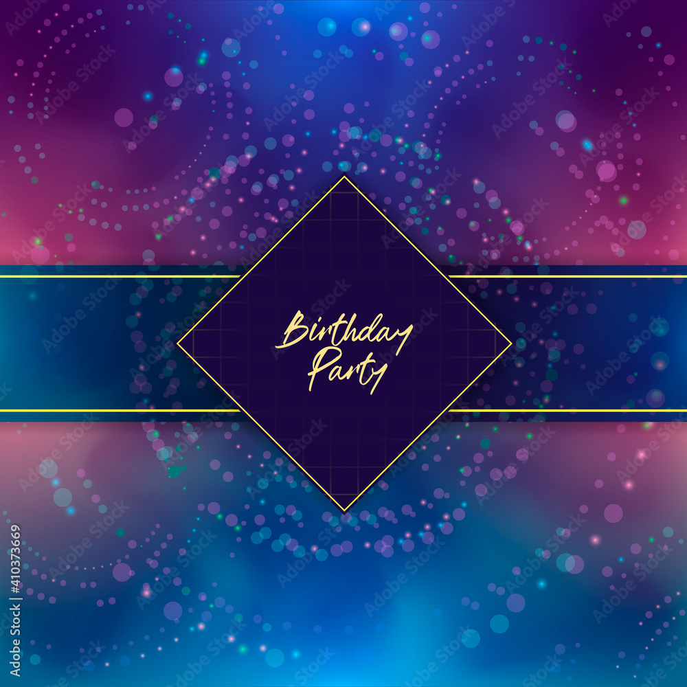  Greeting card or social media post. Party invitation with a space background 