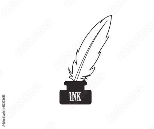 Feather in an inkwell. Vector icon. Business and finance