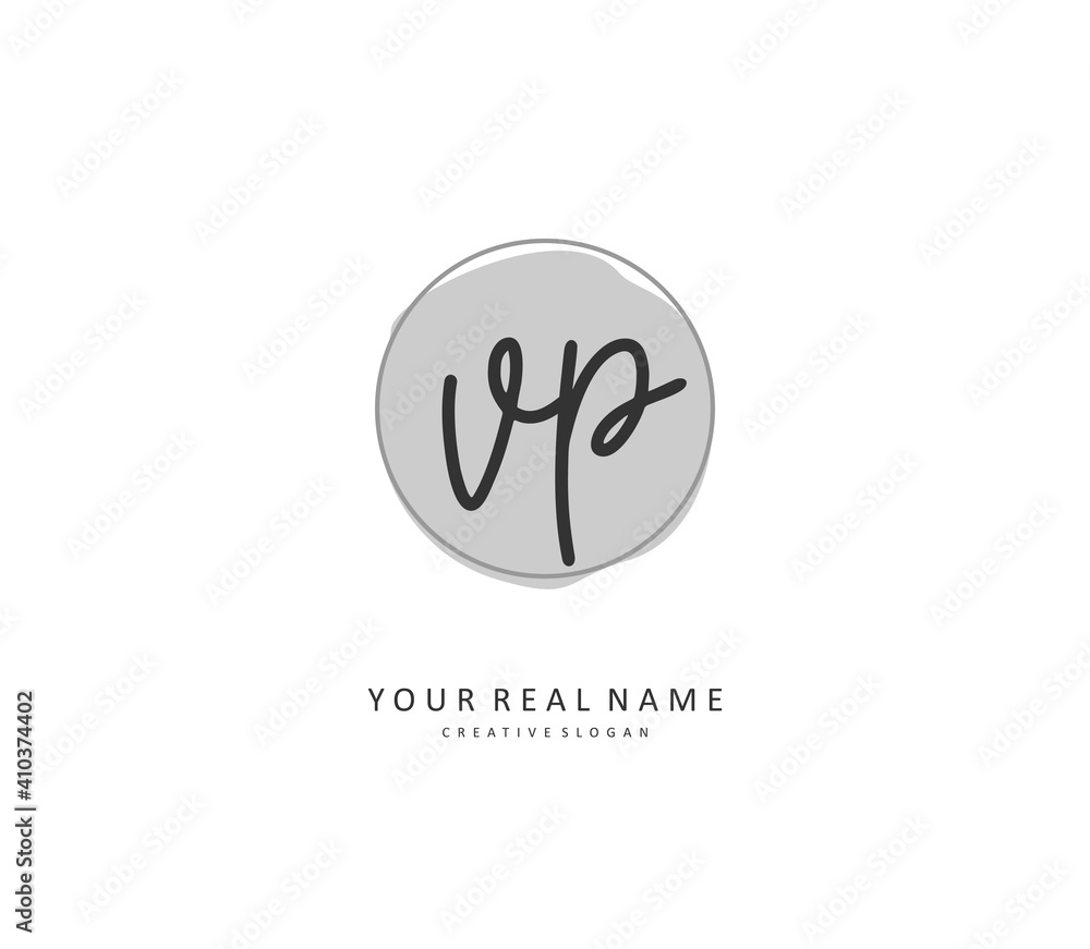 VP Initial letter handwriting and signature logo. A concept handwriting initial logo with template element.