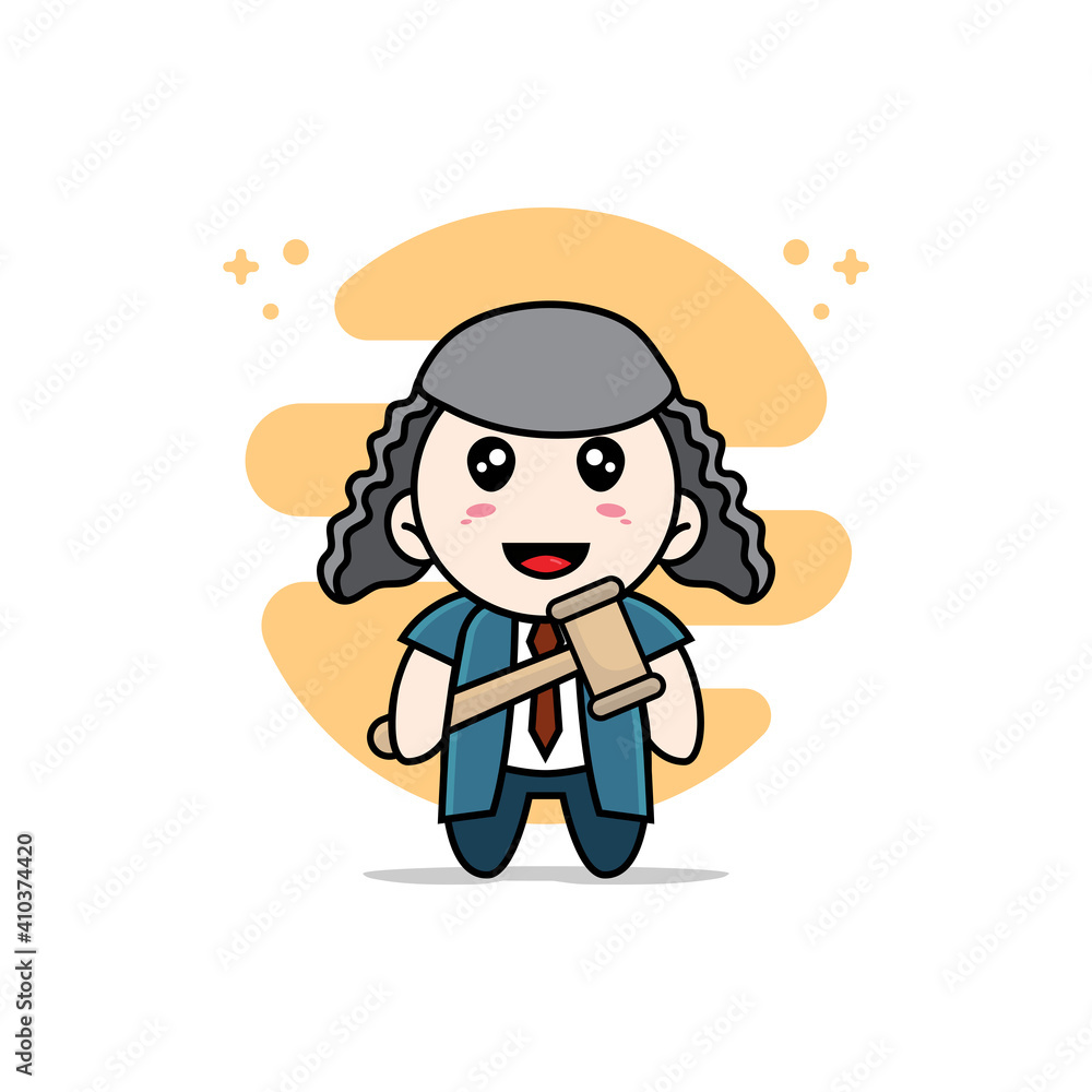 Cute businessman character design wearing judge costume. Cute businessman character design wearing judge costume.