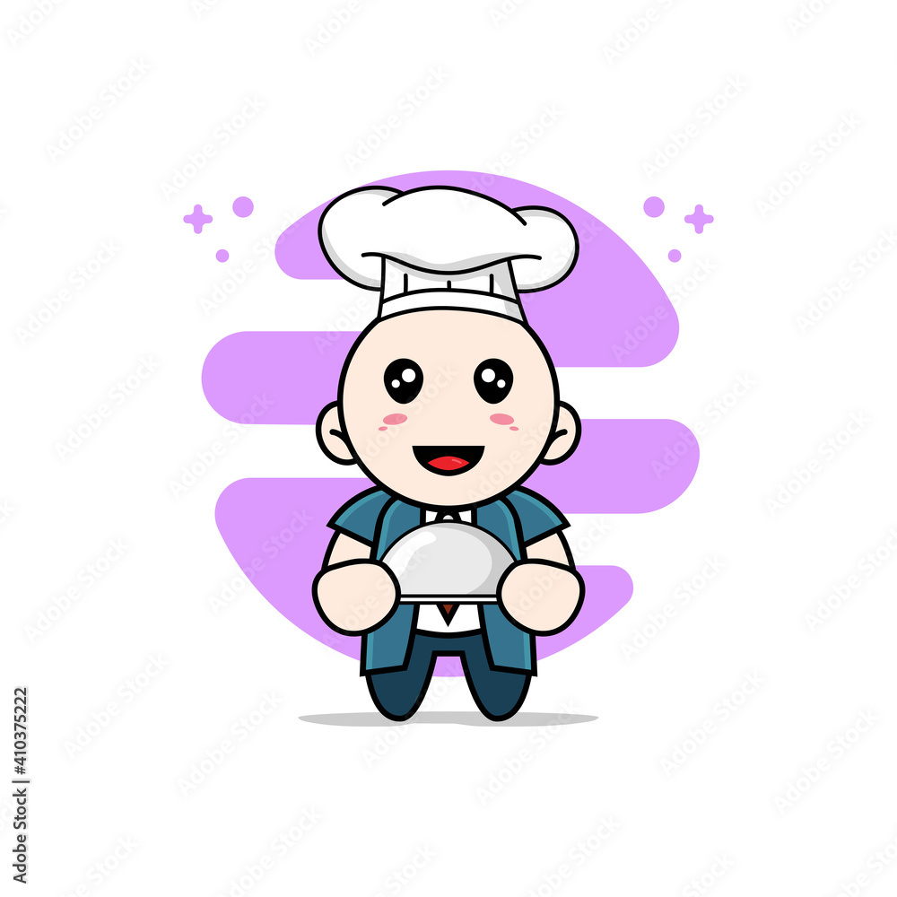 Cute businessman character wearing chef costume.