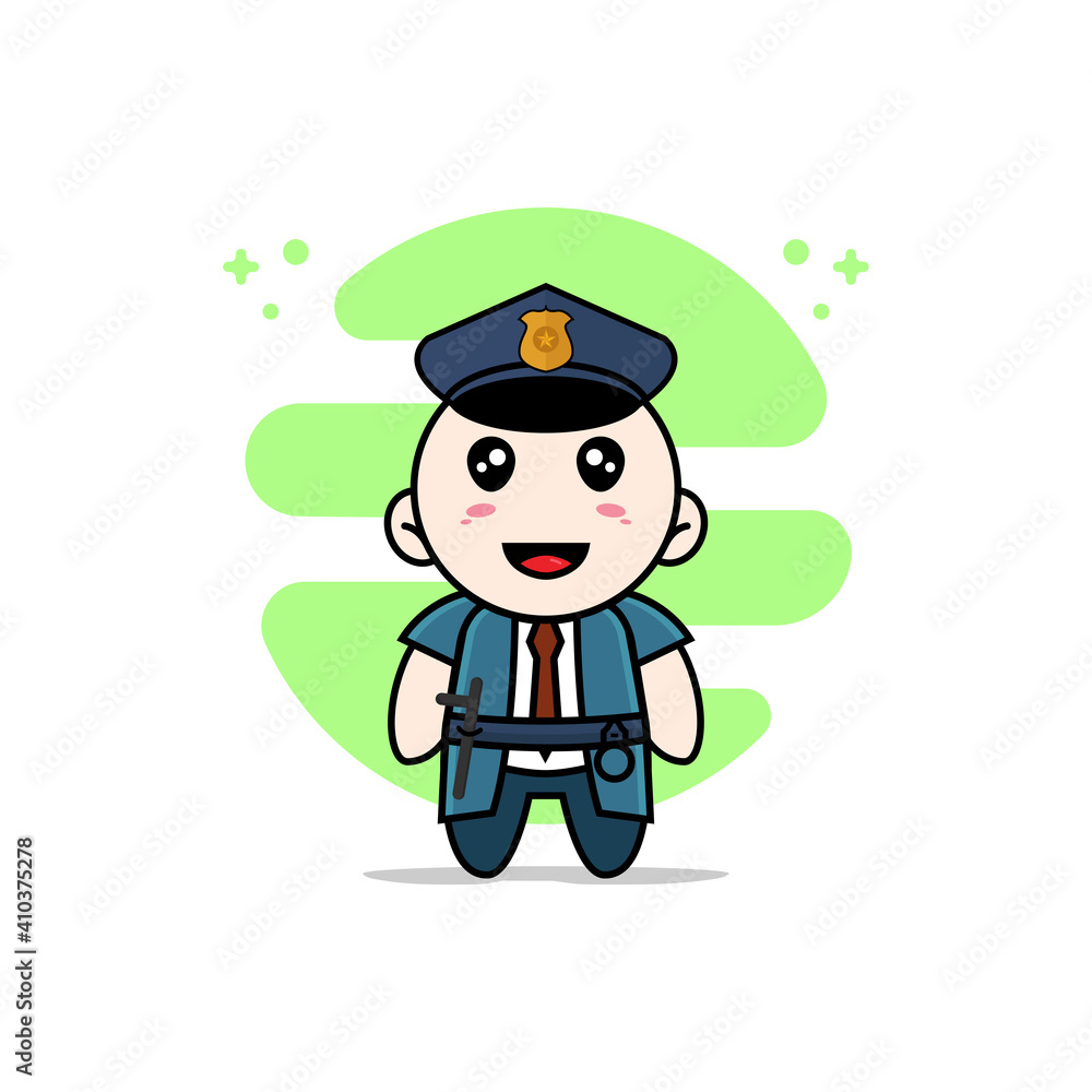 Cute businessman character wearing police costume. Cute businessman character wearing police costume.