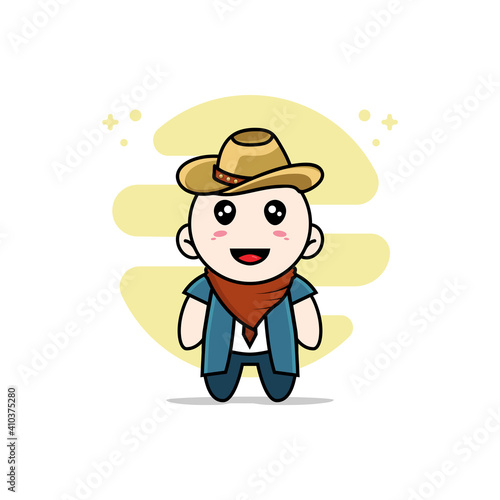 Cute businessman character wearing cowboy costume.