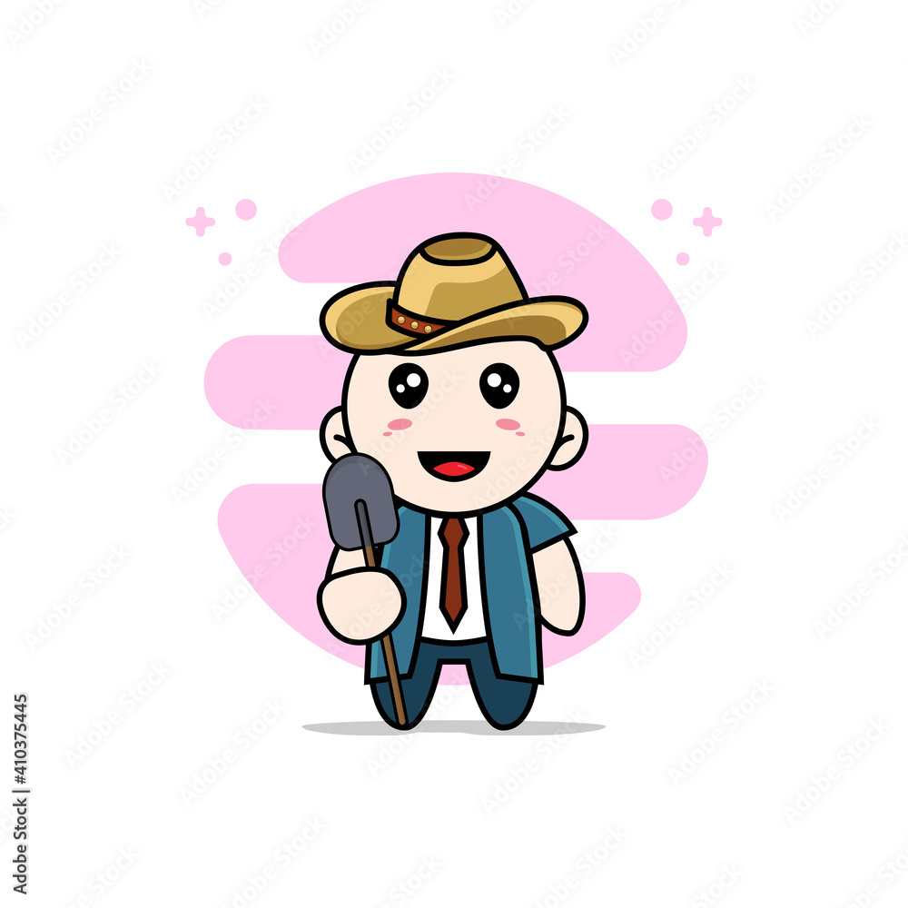 Cute businessman character wearing breeder costume.