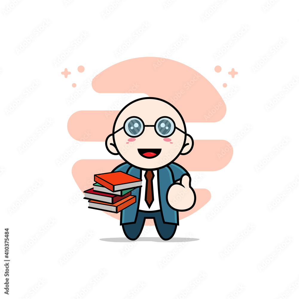 Cute businessman character wearing librarian costume. Cute businessman character wearing librarian costume.