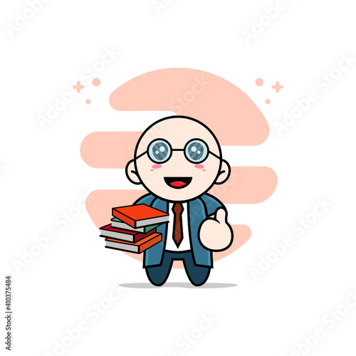 Cute businessman character wearing librarian costume.