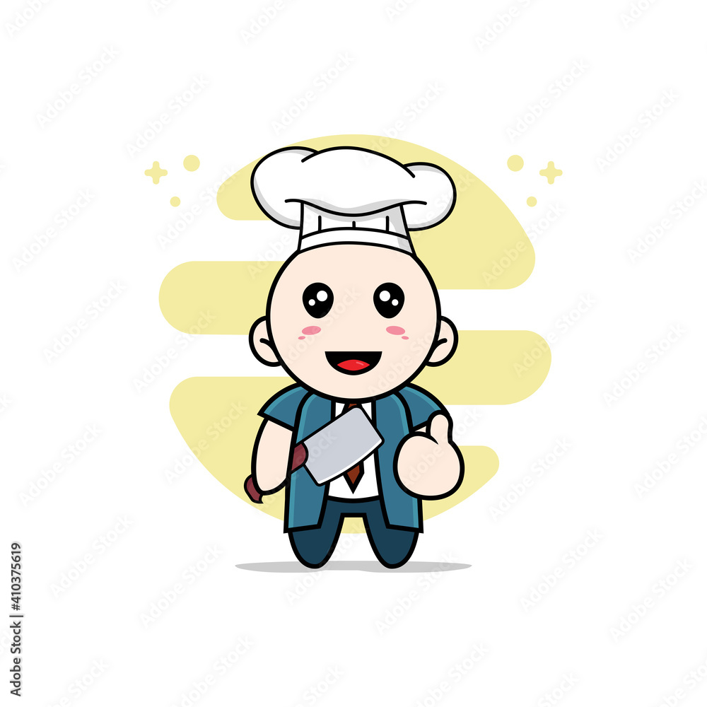 Cute businessman character wearing chef costume. Cute businessman character wearing chef costume.
