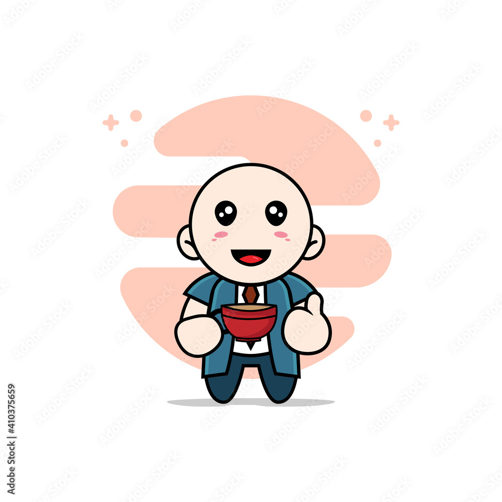 Cute businessman character holding a cup of coffee. Cute businessman character holding a cup of coffee.