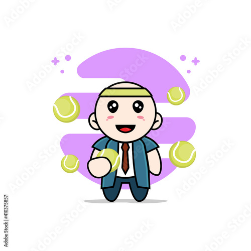 Cute businessman character holding a tennis ball. © Turn