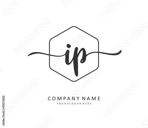 IP Initial letter handwriting and signature logo. A concept handwriting initial logo with template element.