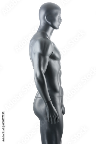 Male gray athletic mannequin doll or store display dummy isolated.
