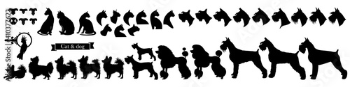 Set of pet icons. Miscellaneous signs of cats, dogs, parrot and cat and dog noses. Vector Illustration