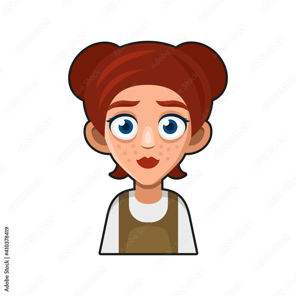 Cute Beautiful Redhead Girl Avatar. Young Woman Cartoon Style Userpic Icon