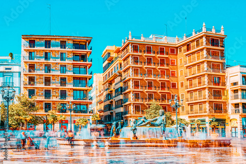 Square of the Virgin Saint Mary near Valencia Cathedral and  fou photo