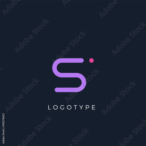 Minimalist letter s with dots, awesome monogram. Lowercase letter for modern and creative logo concept. Initials template on dark background. Vector design.