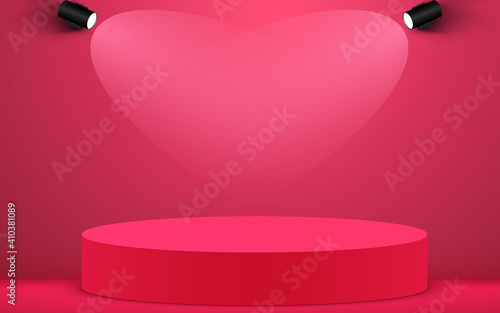 pink podium with heart spotlight light in the pink room