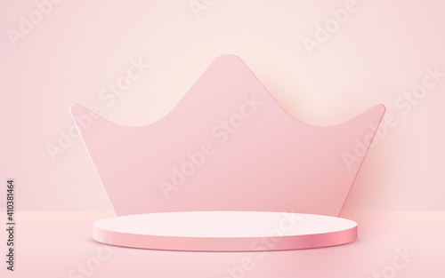 Abstract scene background. Cylinder podium on pink background. Product presentation, mock up, show cosmetic product, Podium, stage pedestal or platform.