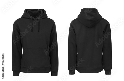 Add your own design. Black Women's Pullover Hoodie with Set-in Sleeve, cutout and Isolated on a White Background for Branding and Personalisation. Photographed on a Medium Female Ghost Mannequin.