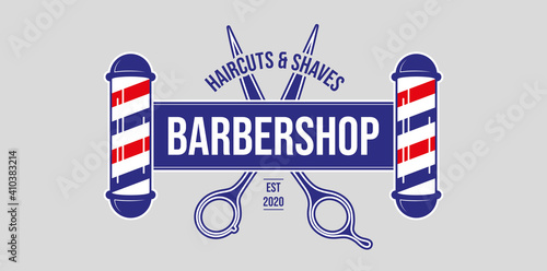 Barbershop logo. Vintage barber label, retro salon sign. Vector illustration.