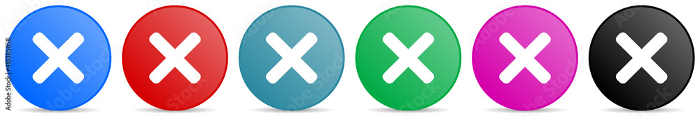 Cancel, cross vector icons, set of circle gradient buttons in 6 colors options for webdesign and mobile applications Cancel, cross vector icons, set of circle gradient buttons in 6 colors options for webdesign and mobile applications