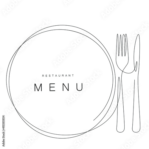 Menu restaurant background with plate and fork, knife vector illustration