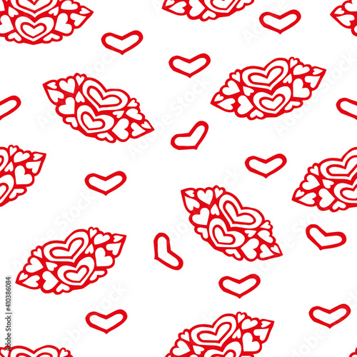 Seamless vector pattern with red lips on the white background