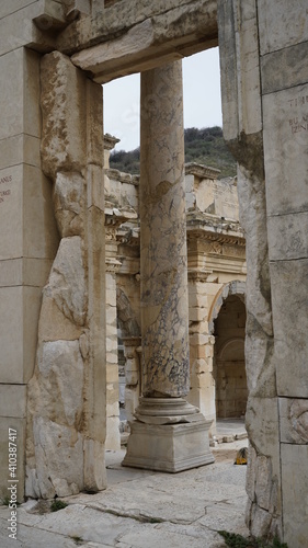 Selcuk, Ephesus, Turkey - January 2021: View of the ruins of the ancient Greek city of Ephesus near Selcuk. Ruins of the ancient city. 