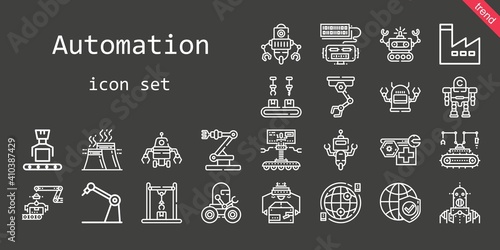 automation icon set. line icon style. automation related icons such as robot, factory, industry, industrial robot, internet