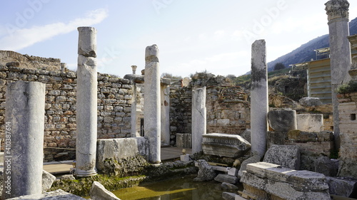 Selcuk, Ephesus, Turkey - January 2021: View of the ruins of the ancient Greek city of Ephesus near Selcuk. Ruins of the ancient city. 