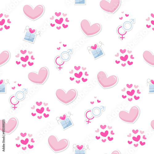 Valentine's day elements abstract background. Set of cute hand drawn icons about love isolated on white background in delicate shades of colors. Pattern Happy Valentine's Day .