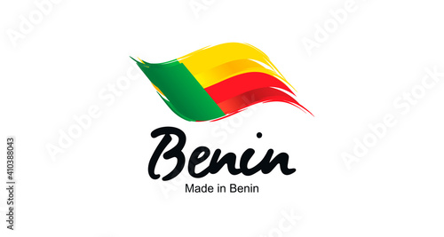 Obraz na płótnie Made in Benin handwritten flag ribbon typography lettering logo label banner