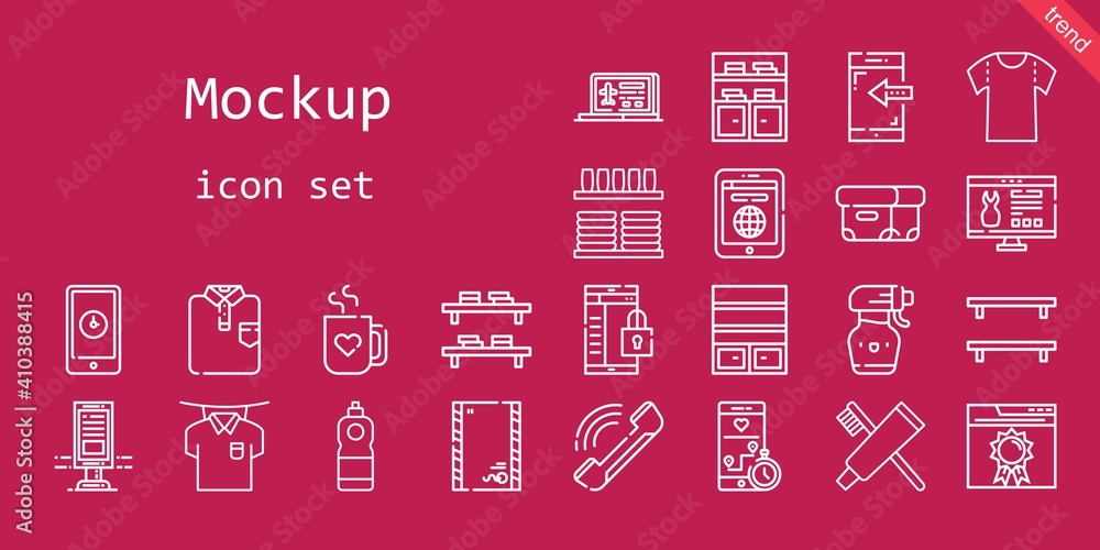 mockup icon set. line icon style. mockup related icons such as website, smartphone, bookshelf, box, billboard, laptop, crockery, detergent, tablet, envelope, shirt, toothpaste, phone, browser mockup icon set. line icon style. mockup related icons such as website, smartphone, bookshelf, box, billboard, laptop, crockery, detergent, tablet, envelope, shirt, toothpaste, phone, browser