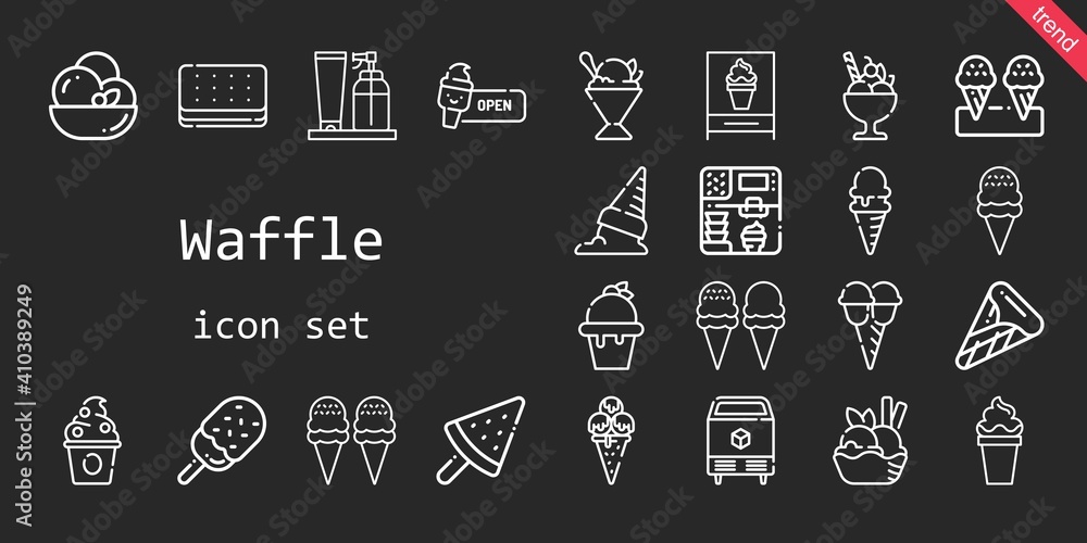 waffle icon set. line icon style. waffle related icons such as ice cream, sorbet, ice, cream, frozen yogurt waffle icon set. line icon style. waffle related icons such as ice cream, sorbet, ice, cream, frozen yogurt