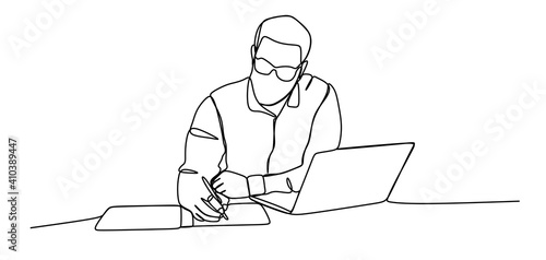 Man writing notes - Continuous one line drawing