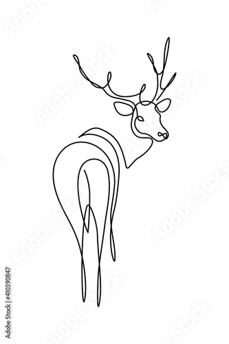 Fallow deer in continuous line art drawing style. Reindeer minimalist black linear sketch isolated on white background. Vector illustration